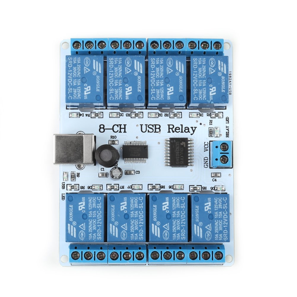 Hilitand USB Relay Board Module Controller, 8 Channel, 12VDC, Type B ...