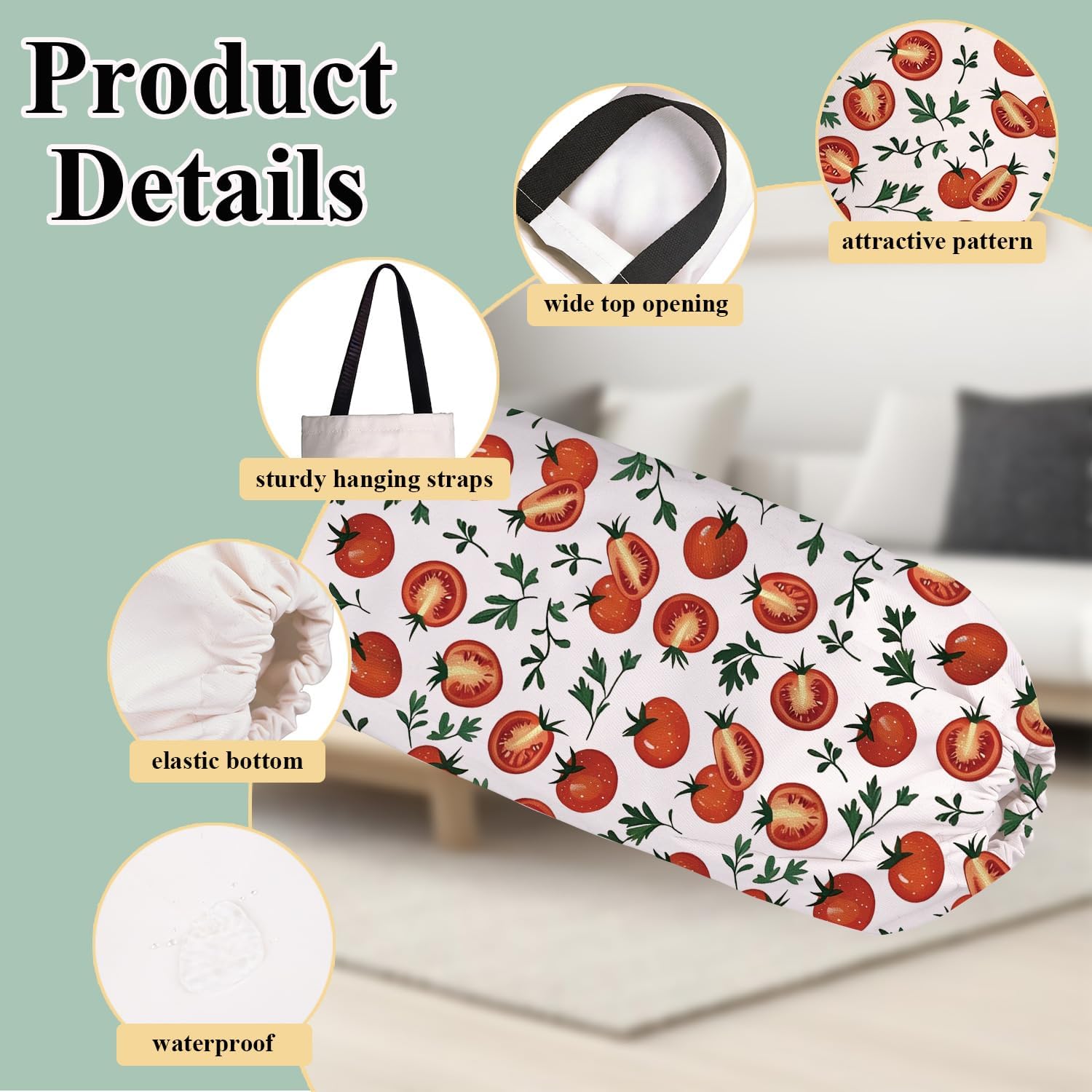 VAMSII Tomato Lover Gift Tomatoes Design Plastic Bag Tomato Farmer Wall Mount Grocery Bag Vegans Fruitarian Housewarming Gift image 3