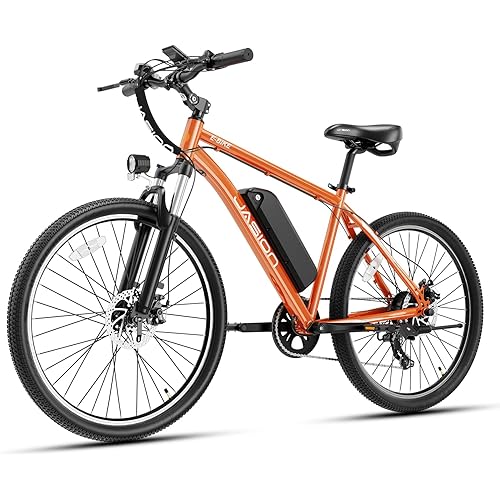 Jasion EB5 Electric Bike for Adults with Peak 1000W Brushless Motor, 40Miles 20MPH Commuting Electric Mountain Bike with 360Wh Removable Battery, 7-Speed, 26" Tires and Front Fork Suspension