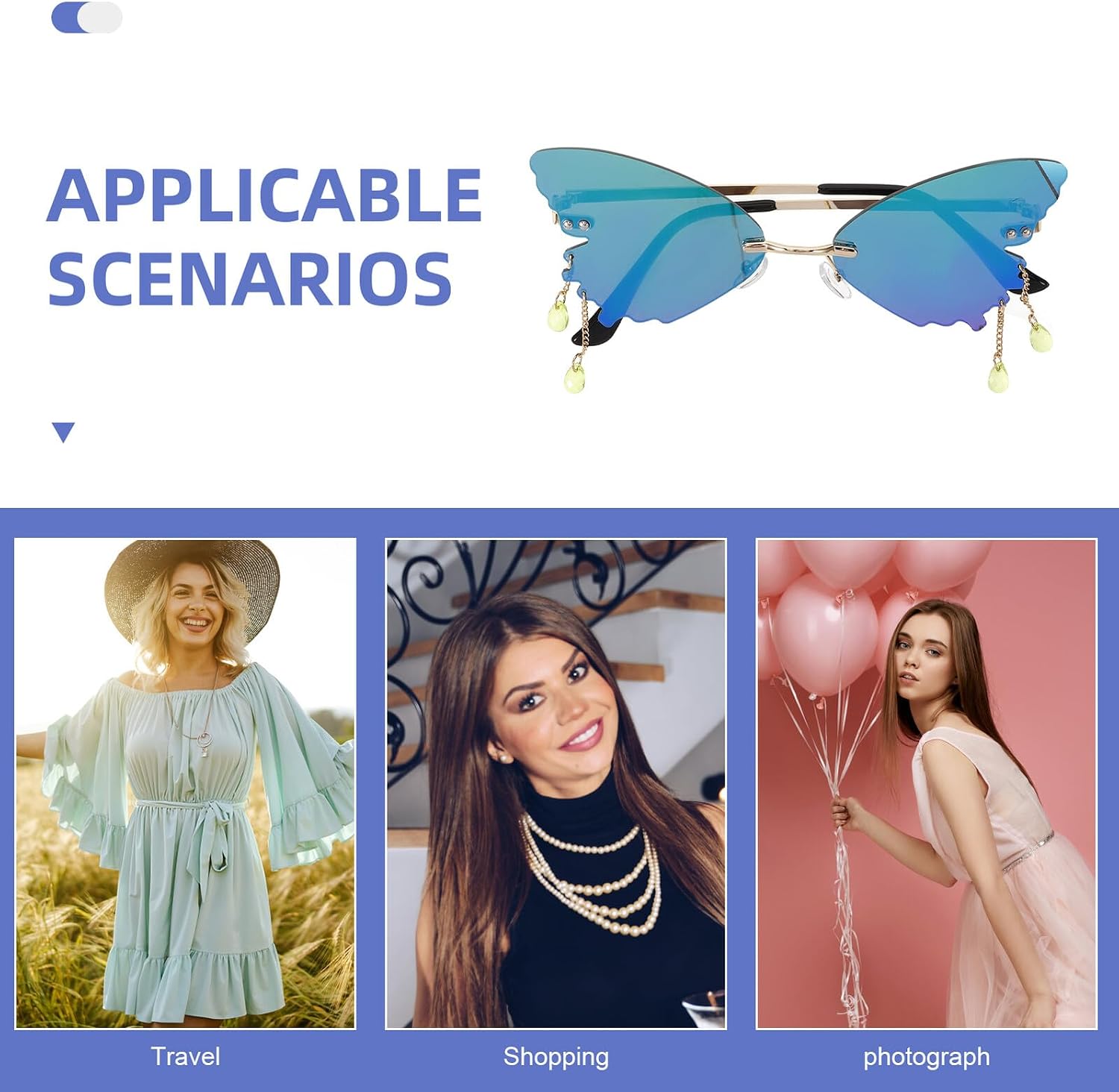 Butterfly-shaped Sunglasses for Women, Rimless Emerald-tinted Party Eyewear with Gold Frame, Stylish Outdoor Novelty Glasses for Beach and Street Fashion