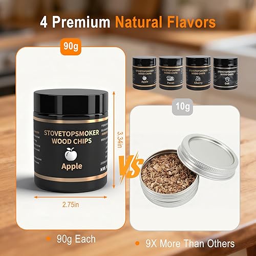 Miniatura 3 de BORUIT Virutas de madera para ahumar  4 sabores de manzana, cereza, nuez y roble  Virutas de madera natural para ahumar whisky, bourbon, bebidas,