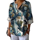 Summer T Shirts for Women Floral Graphic Workout Basic Tops Midweight Shacket V Neck Three-Quarter Sleeve Blouses