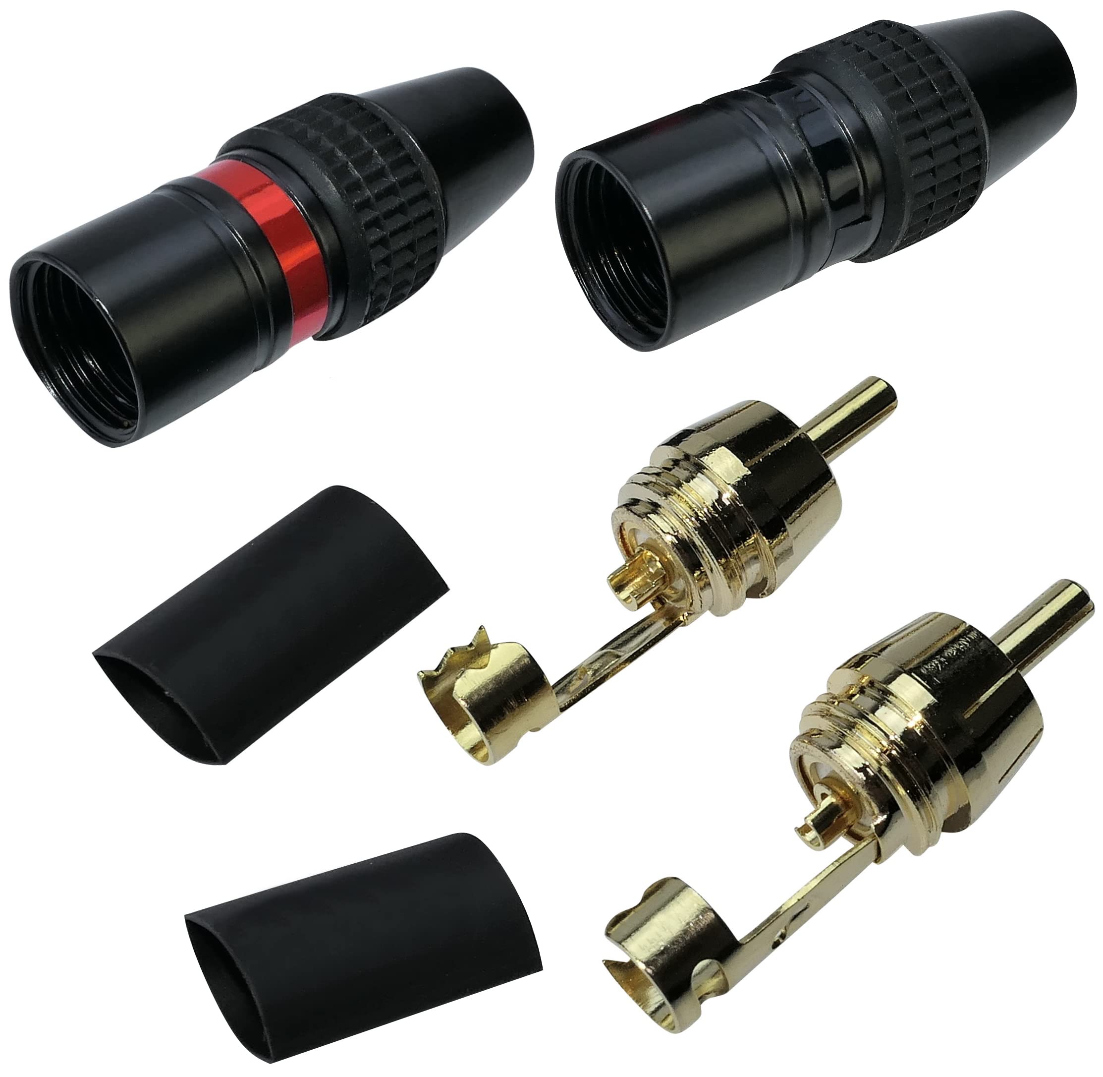 Conectores RCA Chapados En Oro Sin Soldadura - Pack De 12 Piezas (6 Rojos + 6 Negros) Para Cables De Audio/video DIY