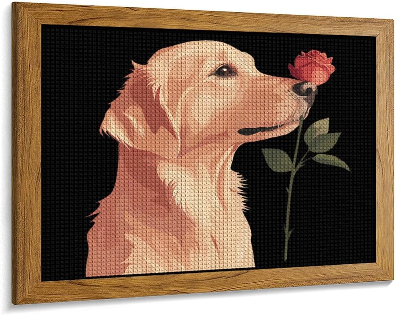 Retriever Dog And Red Roses Printed Diamond 5D Painting Kits DIY Full Drill Crafts for Home Wall Decor 16x20 Inch Yellow Wood 50 * 40cm
