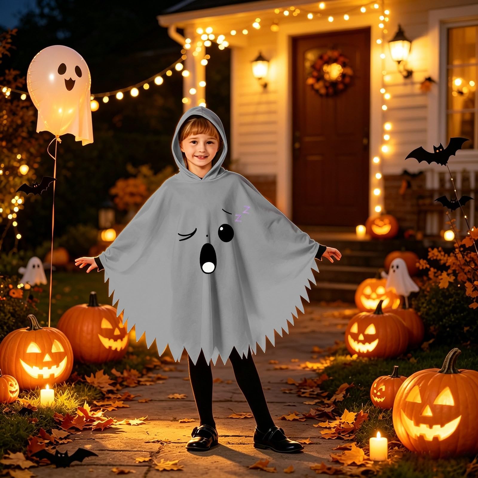 Generisch Mantello medievale con cappuccio per giochi in maschera, abito storico con stampa, versatile, per Halloween, per tutto l'anno, per giochi di ruolo fantasiosi