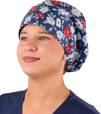 Sparkling EARTH Euro Style Riley Medical Scrub Caps - Flat Front and Roomy Back - Adjustable Cord Lock Closure - Made in USA!