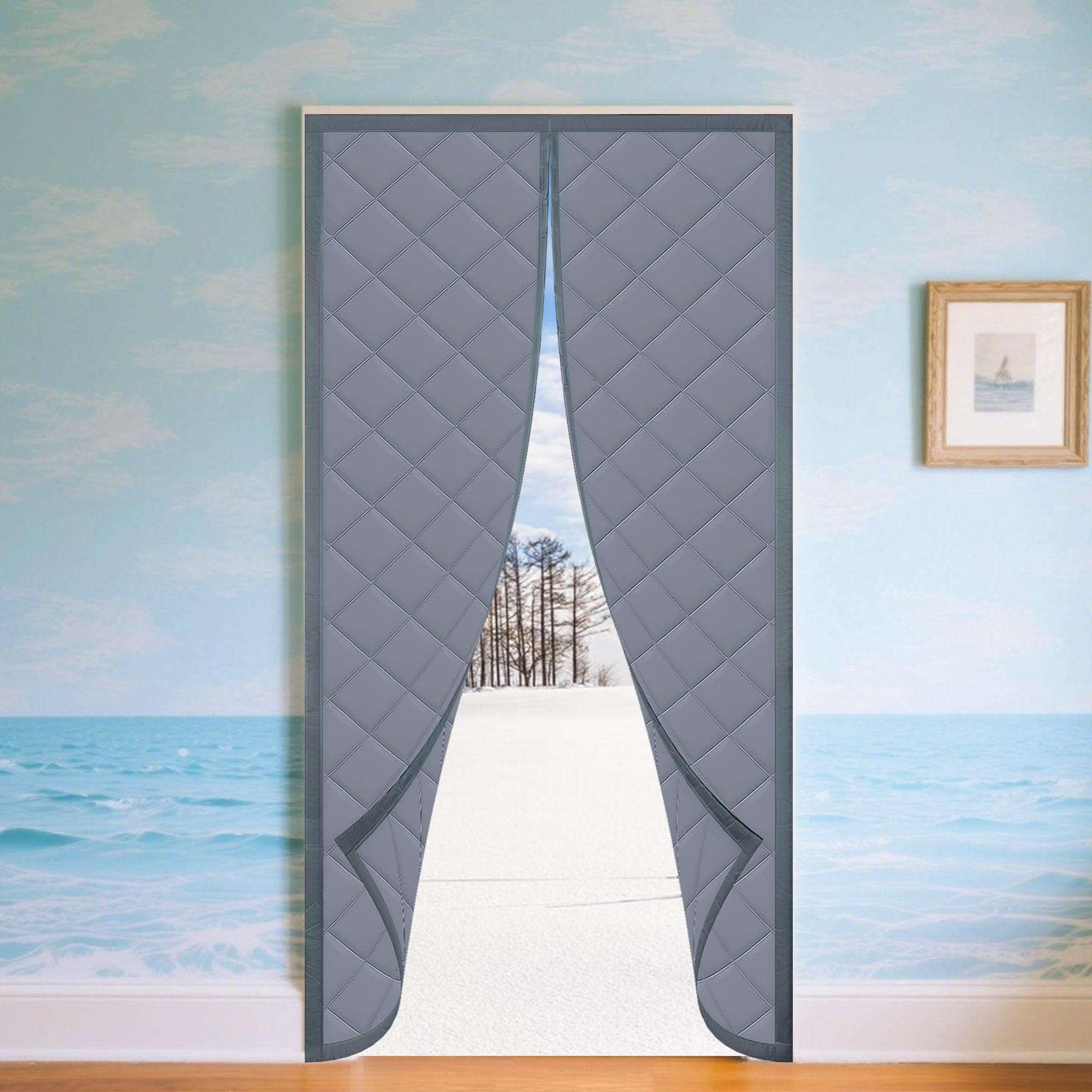 Isolation thermique de porte magnétique 83x188 cm gris argenté pour économie d'énergie