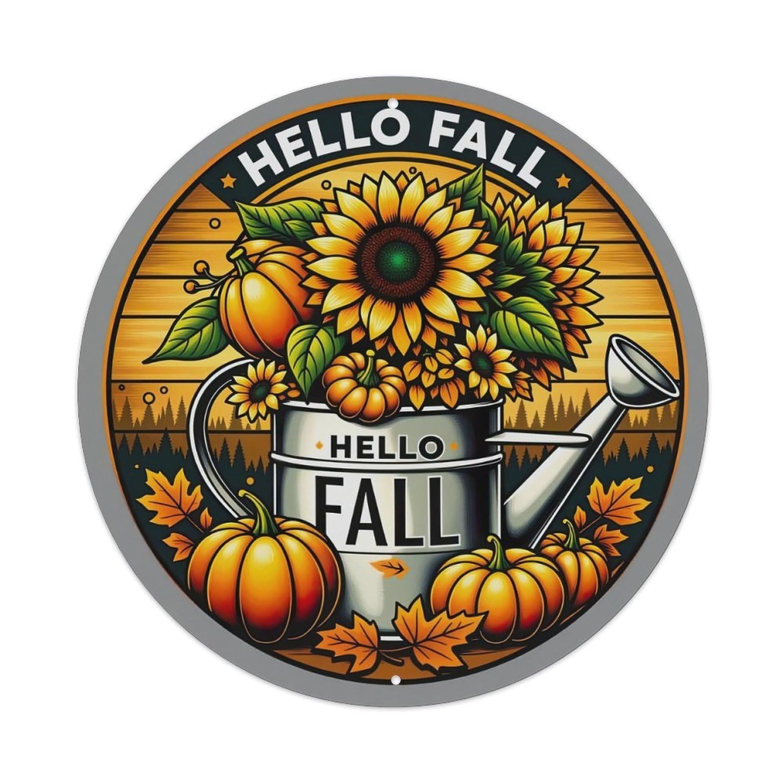 Sunflower Pumpkin Watering Can Autumn Leaves Metal Tin Sign