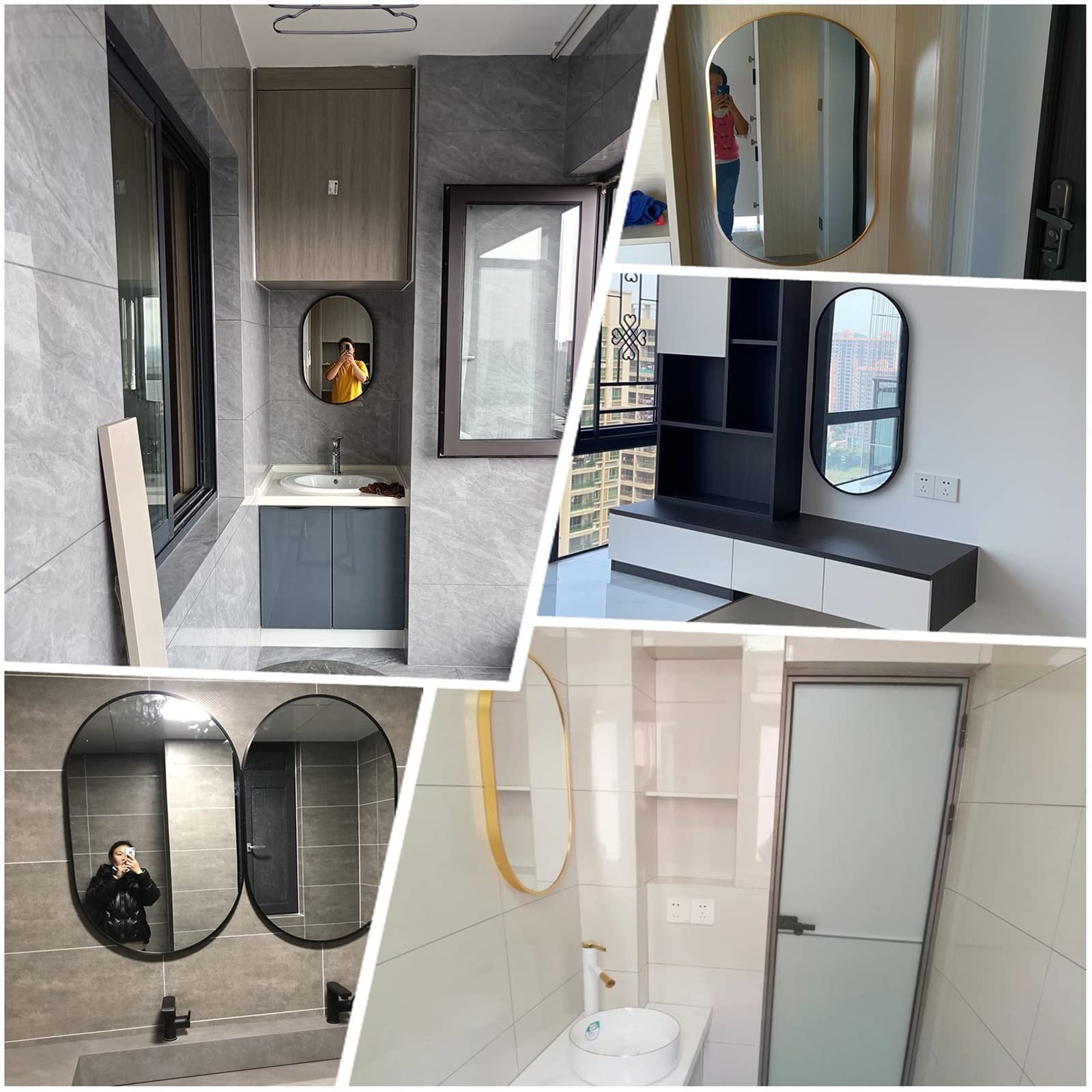 Specchio ovale da bagno, con cornice in metallo (40 x 70 cm, 40 x 80 cm, 50 x 80 cm), perfetto per l'arredamento del bagno