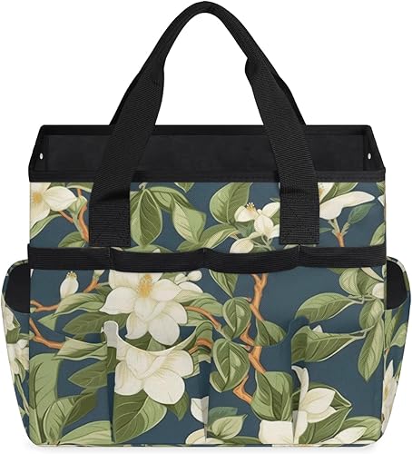 Miniatura 2 de White Flower Leaf Garden Tool Tote Bag for Women Men Gardening Tool Storage Bags with 10 Pockets Standable Garden Home Tool Kits Organizer for