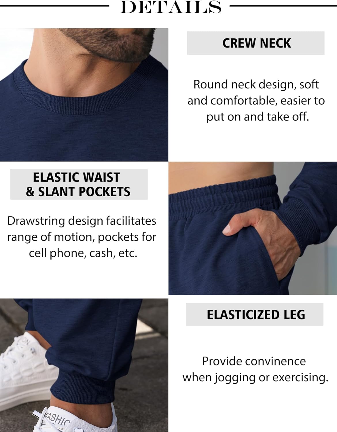 Babioboa Men's 2 Piece Outfits Long Sleeve Pullover Sweatshirt Tracksuit Jogger Sweatpants Sweatsuit Set - Image 4