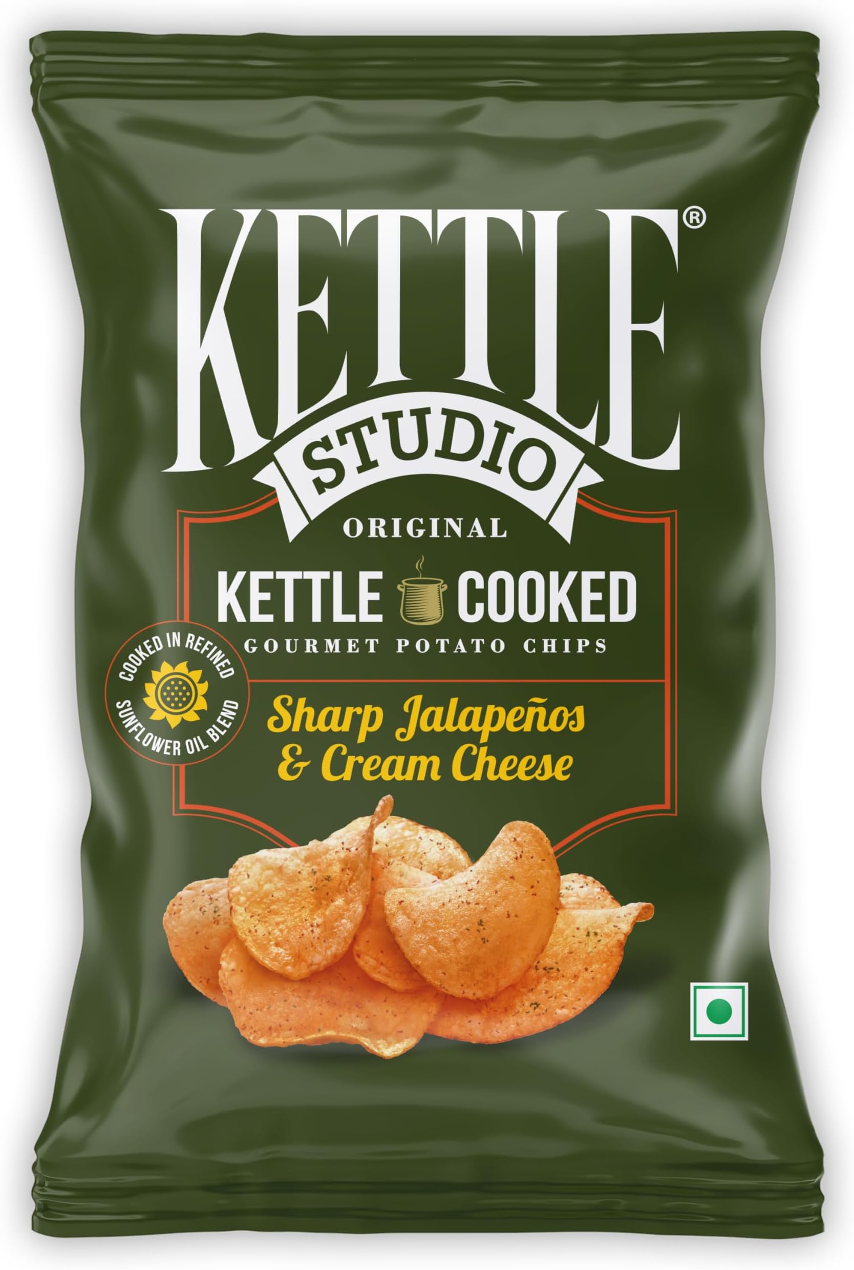 Kettle-Cooked Potato Chips Sharp Jalapenos & Cream Cheese | Thick Cut, Crunchy, Gluten-Free Snack | 120g Pack
