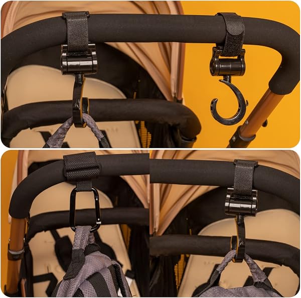 4 Pezzi Ganci Passeggino Universali Macla - Ganci per Passeggino Porta Borse in Alluminio - Portaoggetti Passeggino con Chiusura Regolabile in Velcro - Design Elegante e Cuciture Extra Forti - 5