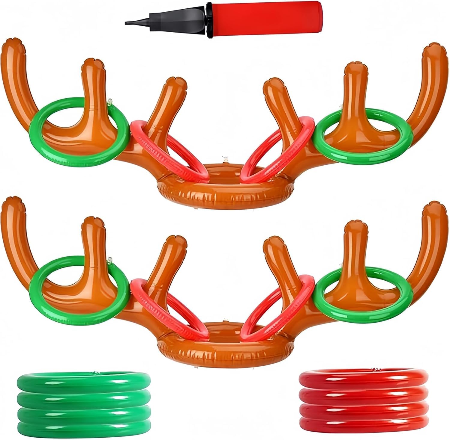 Christmas Party Toss Game Inflatable Reindeer Antler Hat with Rings for Adults Christmas Games Family Xmas Fun Games,Christmas Activities (2 Antlers?8 Rings,1 Pump)