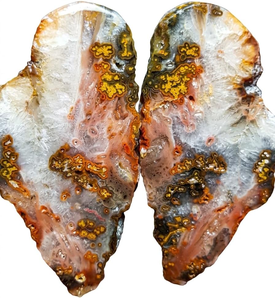 Yellow Plume Agate Pair: Polished Quartz Matrix Crystals for Joy