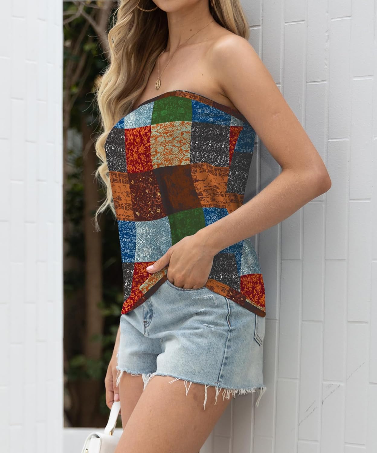 IWOLLENCE Women's Floral Tube Tops Casual Summer Backless Strapless Top Sleeveless Bandeau Tanks Shirt - Image 3