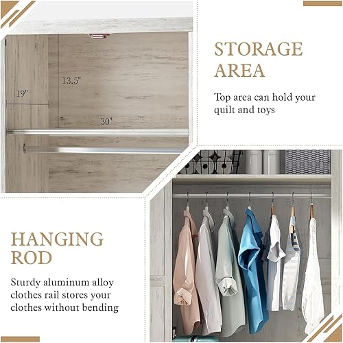 Miniatura 6 de Juego de 2 armarios grandes de 1,78 m con barra para colgar, armario de almacenamiento de ropa de estilo granja con 2 puertas de granero, armarios