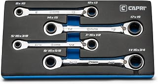 Capri Tools 4-in-1 120-Tooth Box End Reversible Ratcheting Wrench Set, Metric and SAE, 4-Piece with 16 Sizes