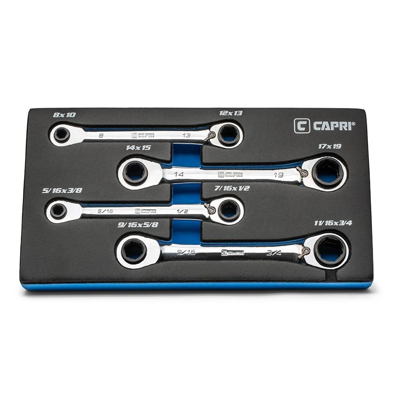 Kit de Chaves Estrela com Catraca Reversível Capri Tools 4 em 1, 120 dentes, Métrico e SAE, 4 peças e 16 medidas