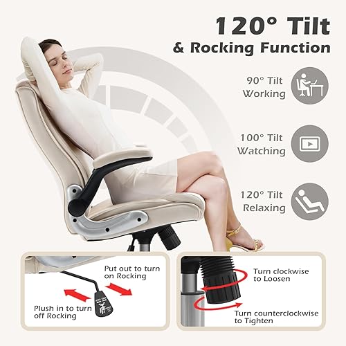 Miniatura 5 de SEATZONE Silla ejecutiva de oficina en casa, respaldo alto, terciopelo suave con reposabrazos abatibles, altura ajustable y soporte lumbar, cómoda
