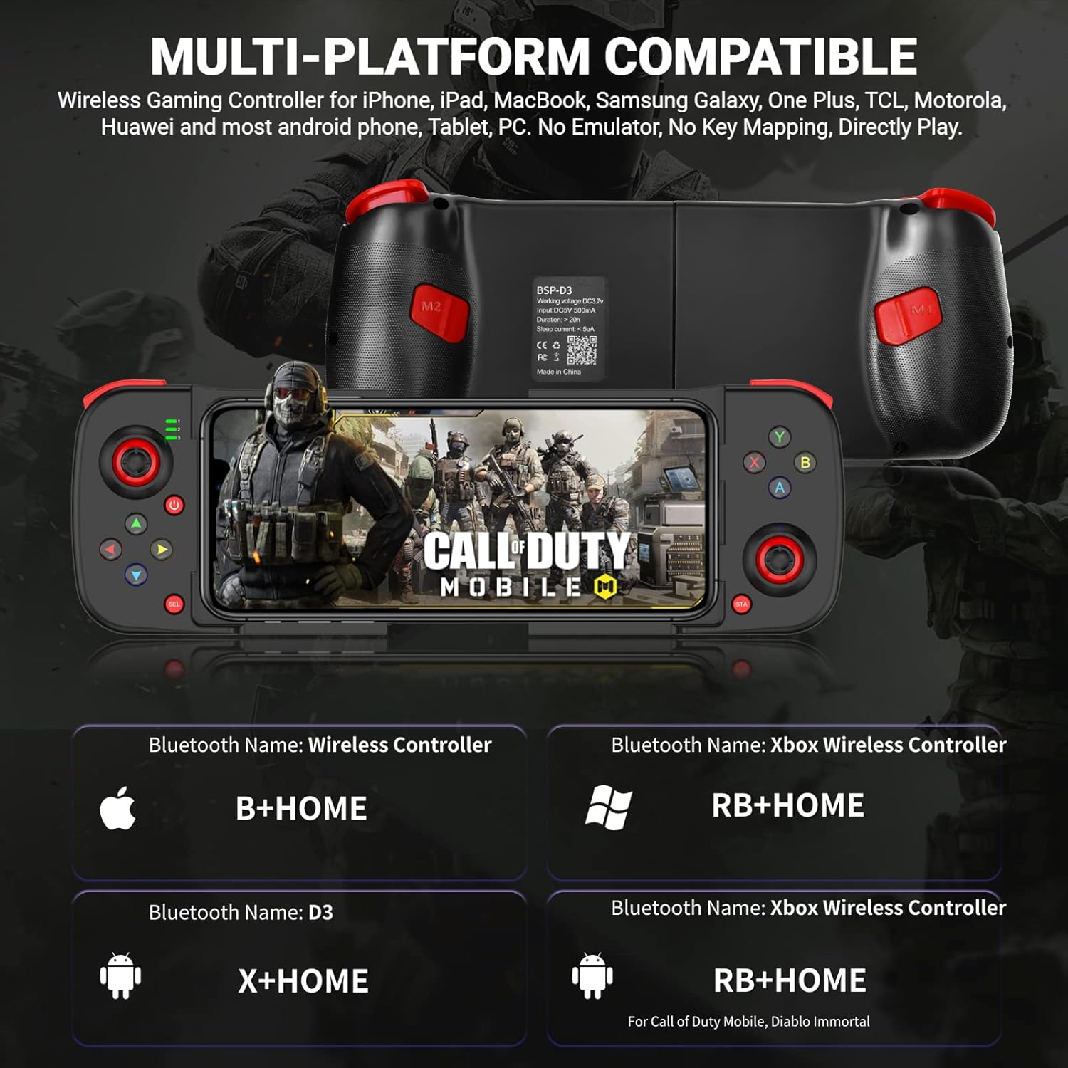 arVin Mobile Game Controller for Android iOS iPhone Wireless Gamepad Joystick for iPhone 14/13/12/11/X, Samsung Galaxy S22/S21/S20, TCL, One Plus -Direct Play