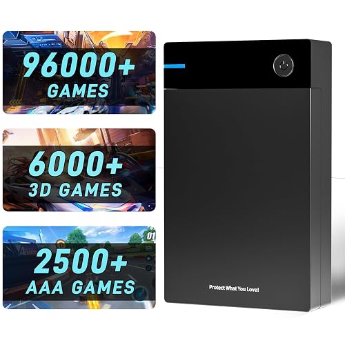 Kinhank 12TB Retro Gaming Hard Drive with 96000+ Classic Games, Compatible with 400+ Emulators, 6000+ 3D Games, Portable for Win 7/8/10/11
