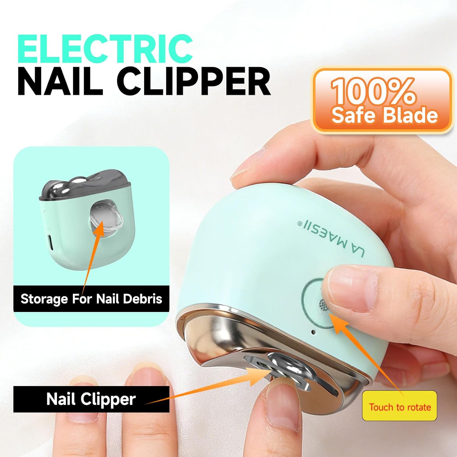 Automatic Electric Nail Clipper & Trimmer with LED Light and Nail Scraps Storage, Portable Electric Nail Clippers Rechargeable Nail Clipper with Two Speeds for Man Women