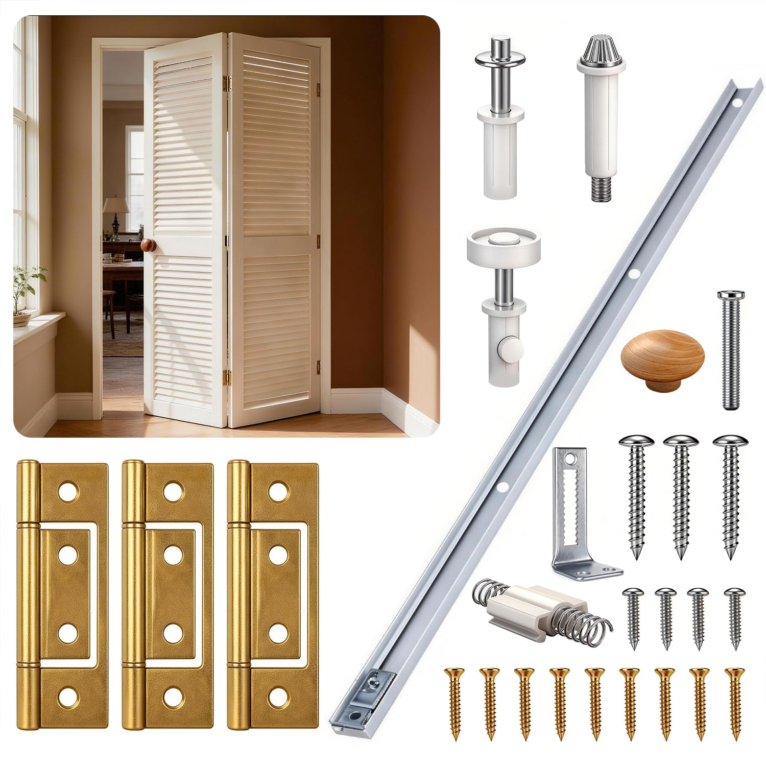JAXYOOM Bifold Door Hardware Kit - Complete 36" Sliding Track Set with Pivots & Wheels for Closet Door Repair or Replacement, Fits Standard Bi-Fold Doors (Easy DIY Installation)