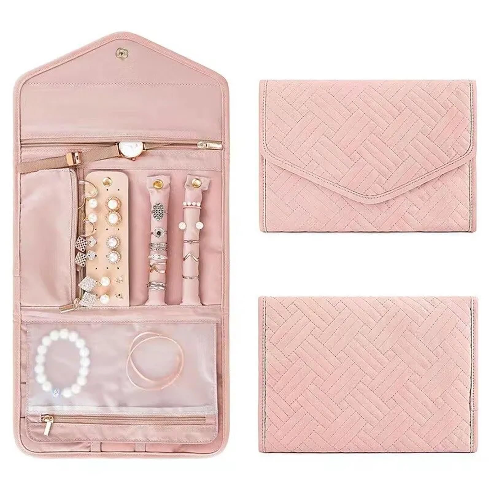 HUWOYG Foldable Portable Travel Jewelry Bag For Necklace Earrings Rings Case Organizer Journey Storage Bags For Women Girls For Rings Necklace(Color1)