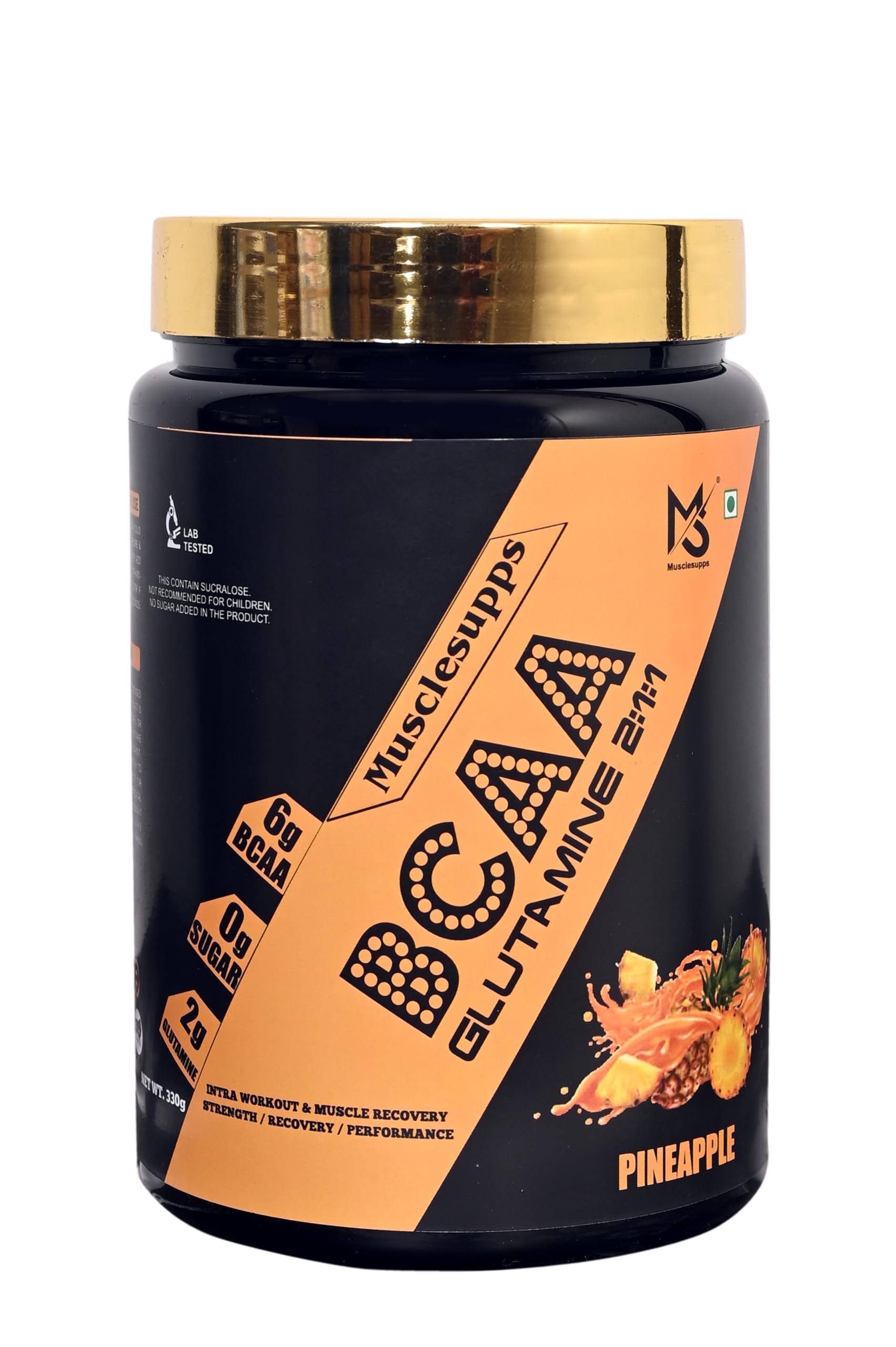 BCAA 2:1:1 with Glutamine – Intra Workout & Muscle Recovery Powder | 6g BCAA, 2g Glutamine, Zero Sugar (330 Grams, Pineapple)-image-40