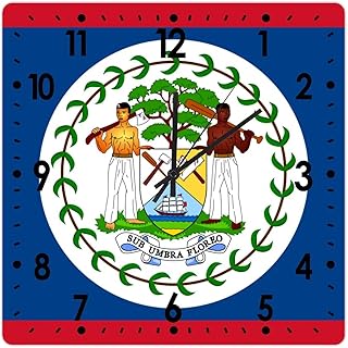 Square Clock Belize Flag Wall Clock 10 Inch, Silent Non-Ticking Clock, Battery Operated Accurate PVC Wall Clock Decorations for Farmhouse Home Office, Made in USA