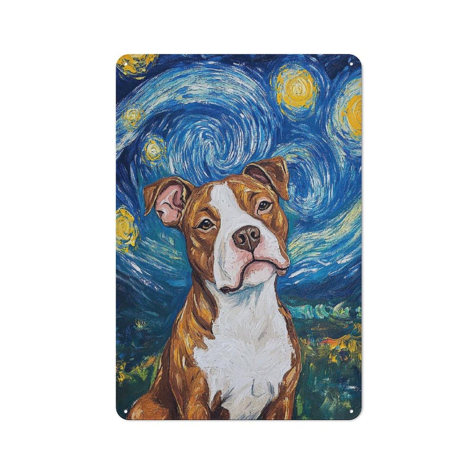 Junmoney Style-15 For Hobby Room Or Studio, Pitbull Starry Night Retro-Style Tin Sign 30X20cm, For Room Styling Across Hobby Rooms And Studios