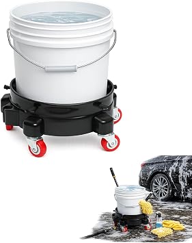 11.5" Rolling Bucket Dolly for 5 Gallon Bucket, Heavy-Duty Bucket Wheels Base with 5 Swivel Casters, Easy Assembly Bucket Cart for Car Wash, Cleaning, Construction & Garage Use, Black