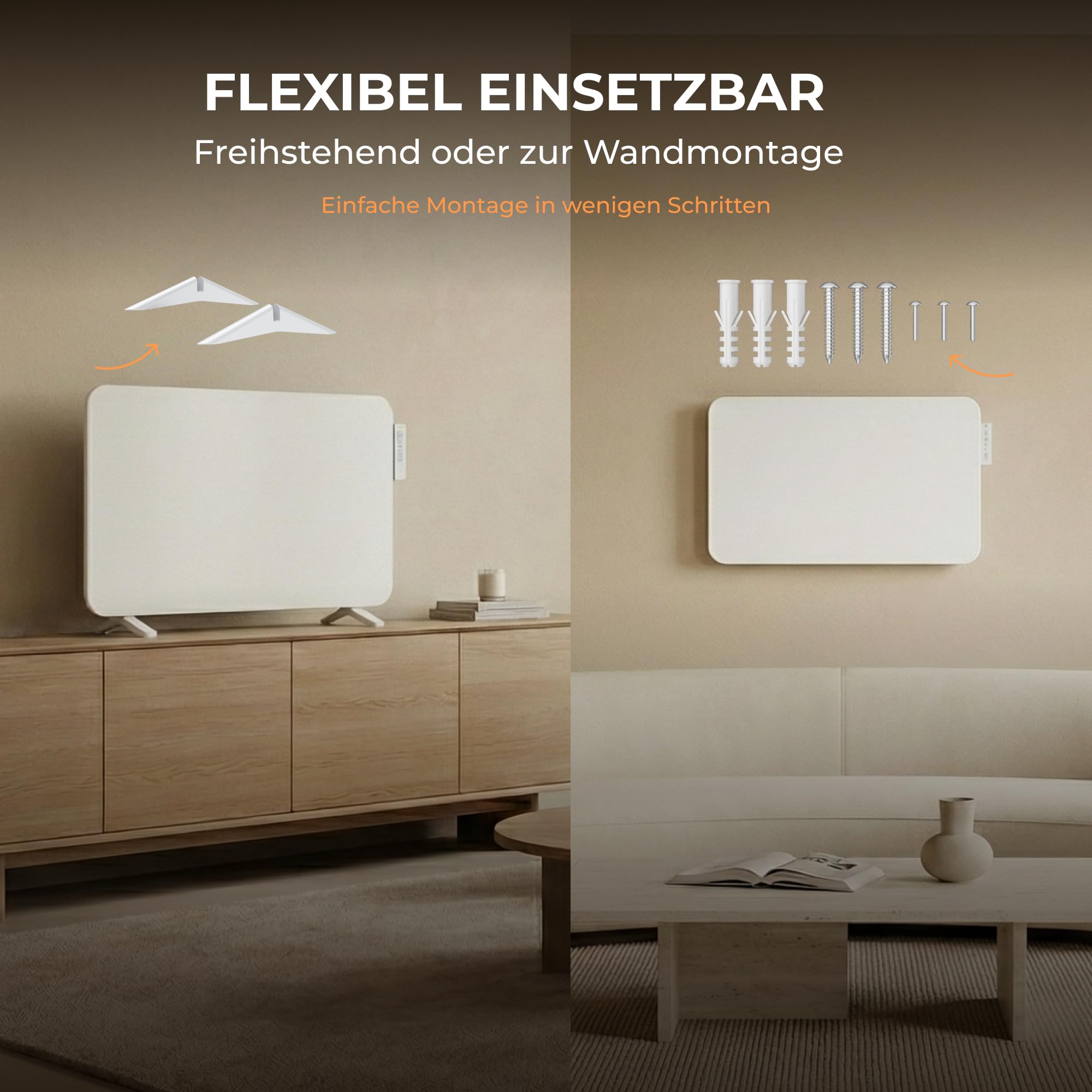 BR Bringer Hybrid Infrarotheizung 2000 Watt mit Konvektion - Smart Thermostat, WIFI & App - für Wandmontage oder als Standgerät für Räume bis 30m² - Energiesparend - Deutsche Qualitätsmarke (weiß)