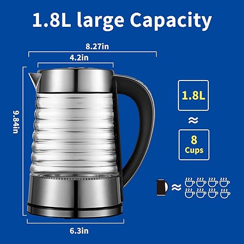 Miniatura 2 de Hervidor eléctrico, caldera de agua caliente con control de temperatura de 1.8L, sin contacto de plástico con agua, apagado automático, mantiene el