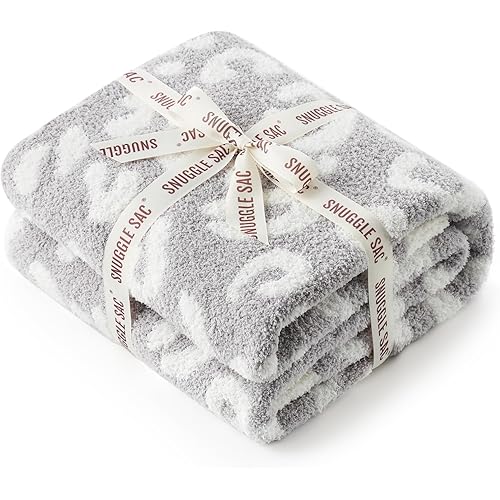 Snuggle Sac Leopard Throw Blanket for Couch Bed Sofa 50x60 inches, Reversible Grey Leopard Blanket Ultra Soft Cozy Blankets for Women Mothers Birthday Gifts