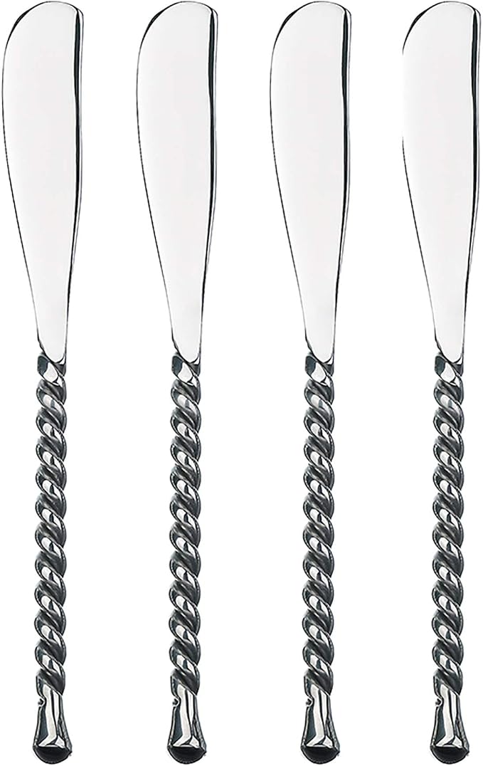 Gourmet Settings - 4-Piece Spreader Knife Set - Silver Tear Collection - Polished/Matte Stainless Steel Spreaders - Cheese and Butter Spreading Knives (34-103)