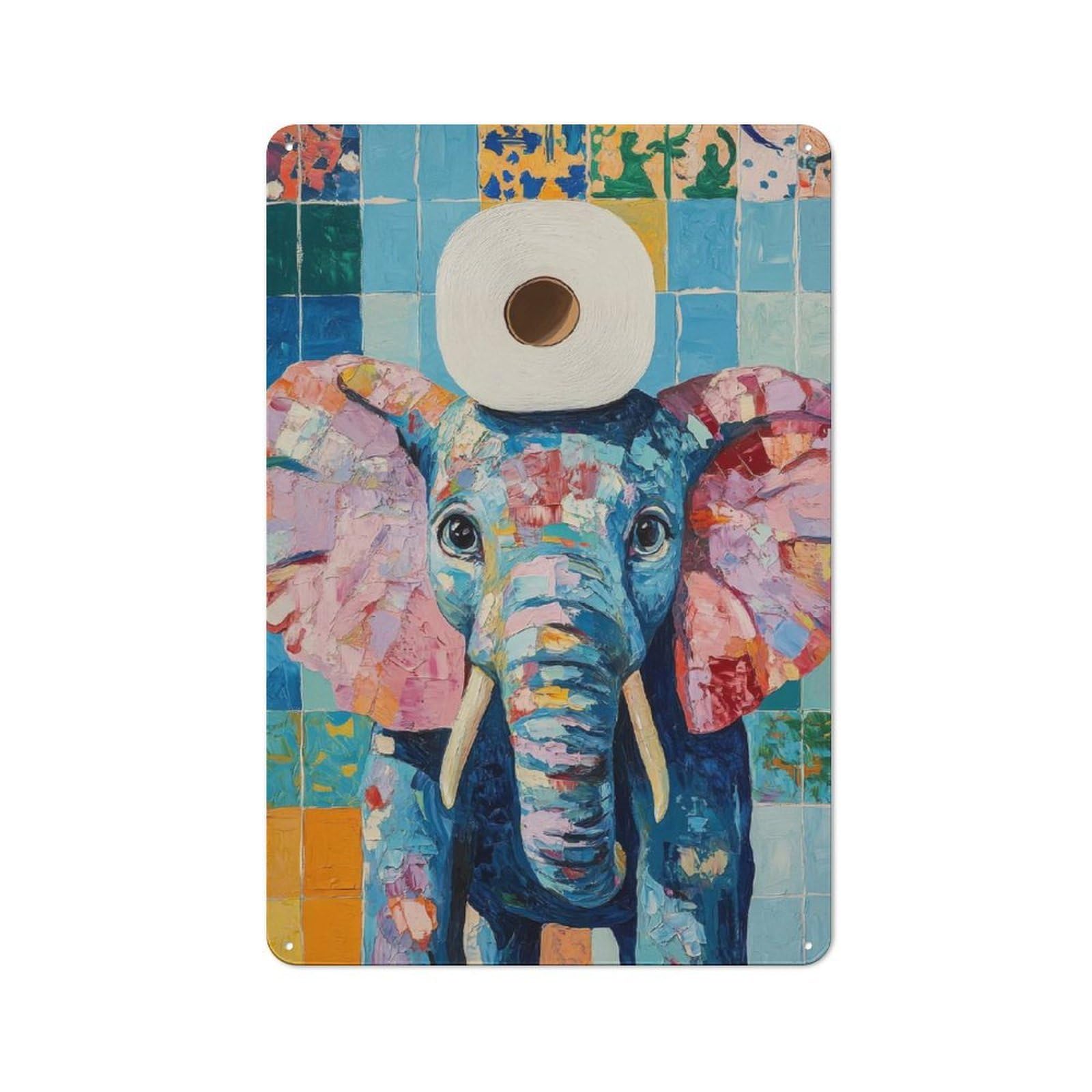 Junmoney Elephant With Toilet Paper Rustic Metal Sign 30X20cm For Kitchen Or Home Bar, Gift For Kitchen Decor Lovers During The Christmas Season
