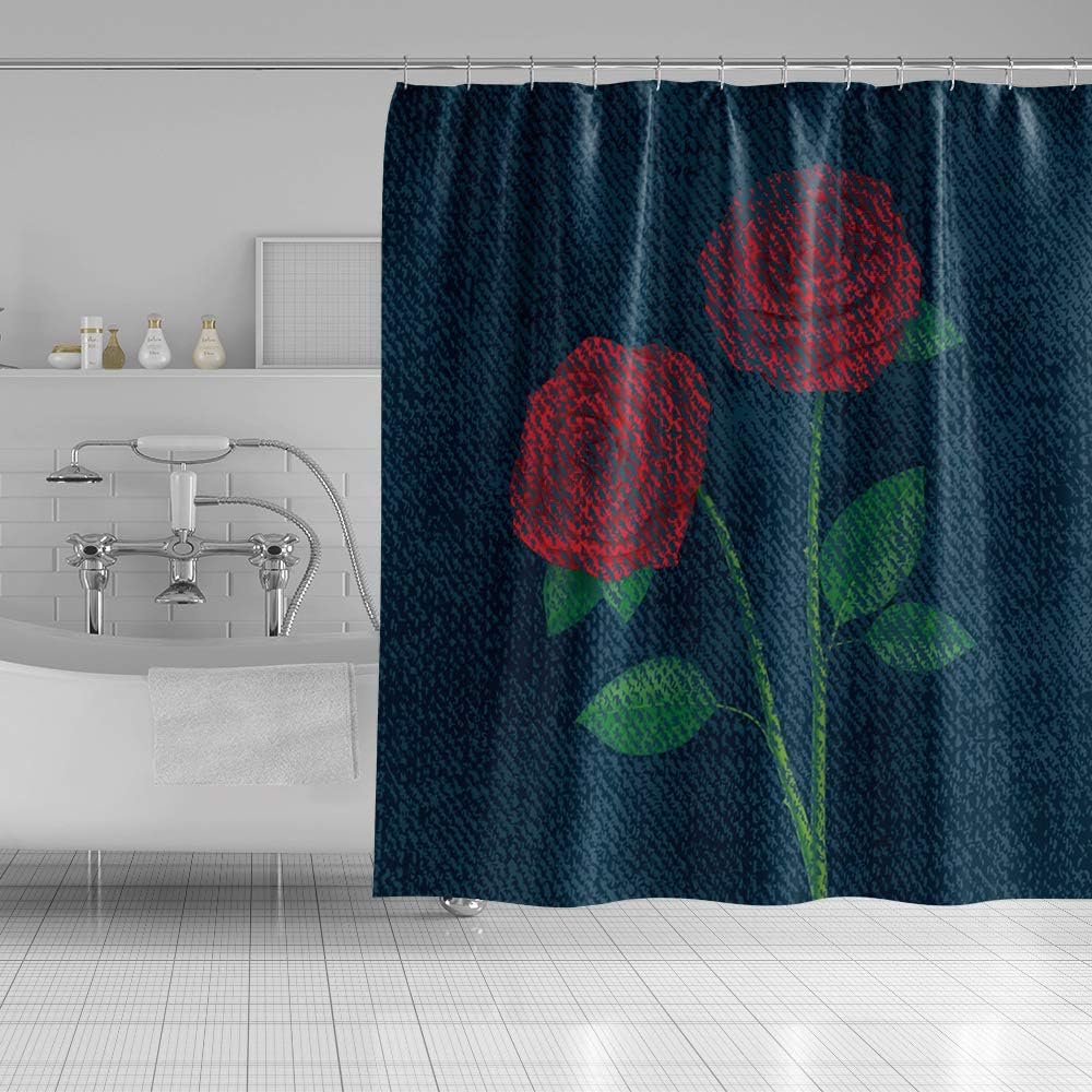 OERJU 72x72inch Bright Red Rose Shower Curtain Beautiful Fresh Flower Water Droplets Love Romance Woman Bathroom Decor Fabric Polyester Bathtub Girly Shower Curtain Liner with Hooks Hotel Quality