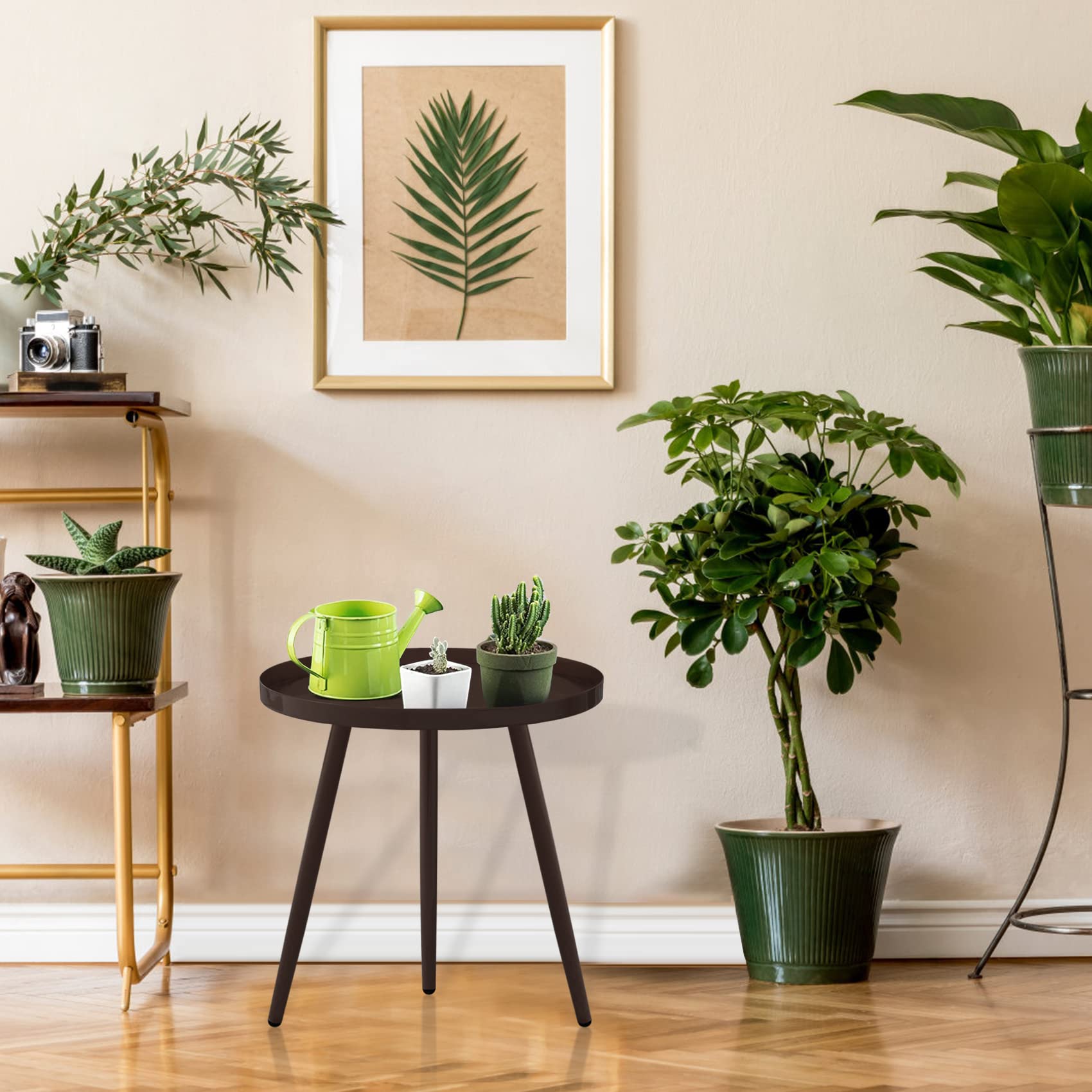 Small End Table, Outdoor Side Table, Indoor Accent Table Round Metal Coffee Table for Living Room Bedroom Balcony and Office