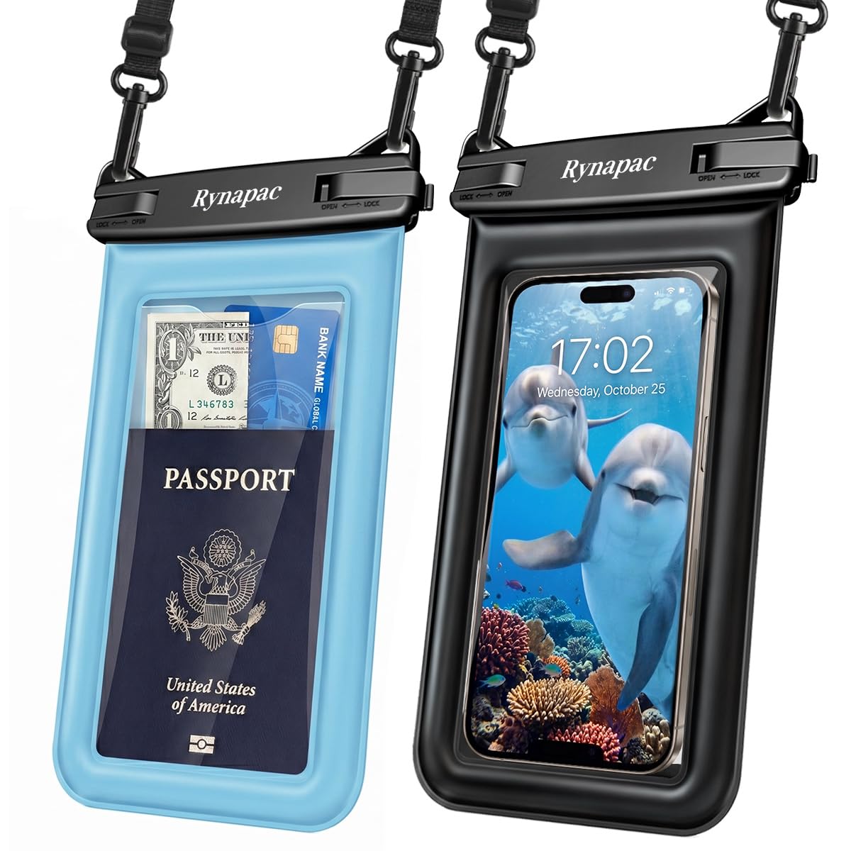 Rynapac Floating Waterproof Phone Pouch [Up to 8.5"] - 2 Pack IPX8 Waterproof Phone Case with Lanyard for iPhone 17 16 15 Pro Max, Galaxy S26 S25