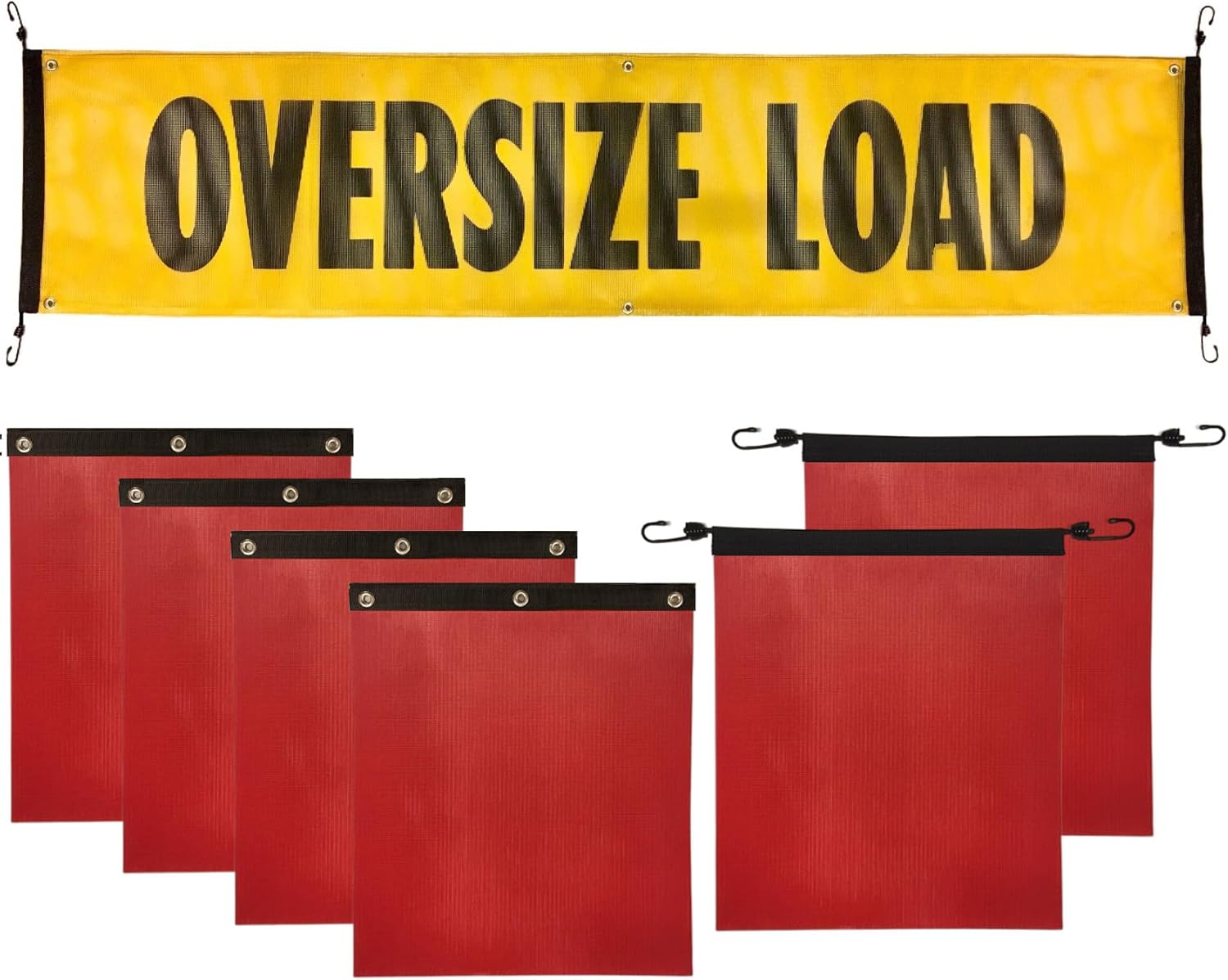 Oversize Load Flags and Banner Kit for Trucks - Includes 18 X 84 Bungee Mesh Oversize Load Sign, 2 Safety Flags with Bungees, and 4 Safety Flags with Grommets, 18x18 inches