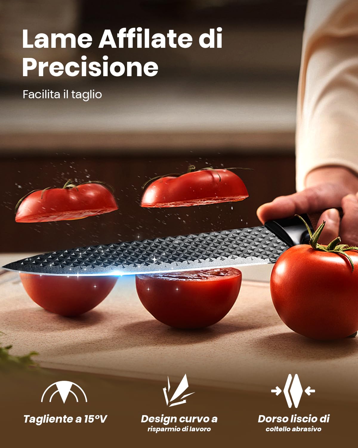 Coltelli da Cucina, 7 Pezzi Set Coltelli da Cucina Affilati con Blocco, Lame Acciaio Inossidabile di Qualità e Manici Ergonomici, Coltello da Cucina Professionali per Uso Domestico（Non Legno）
