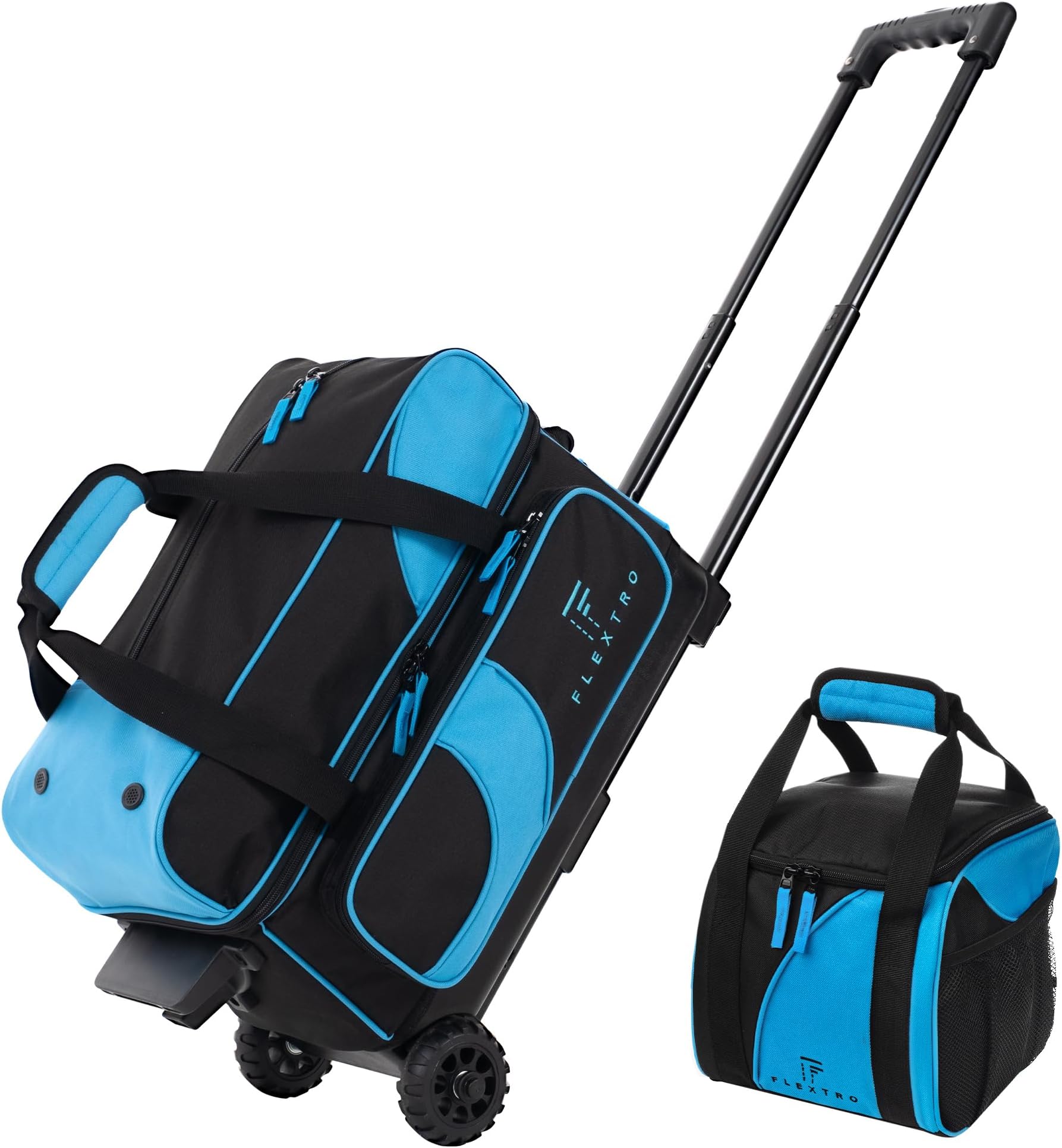 Flextro Bowling Bag 2 Ball Roller PLUS Single Ball Bag; 2 Ball Bowling Bag With Wheels Trolley with Compartments For Equipment and Shoes