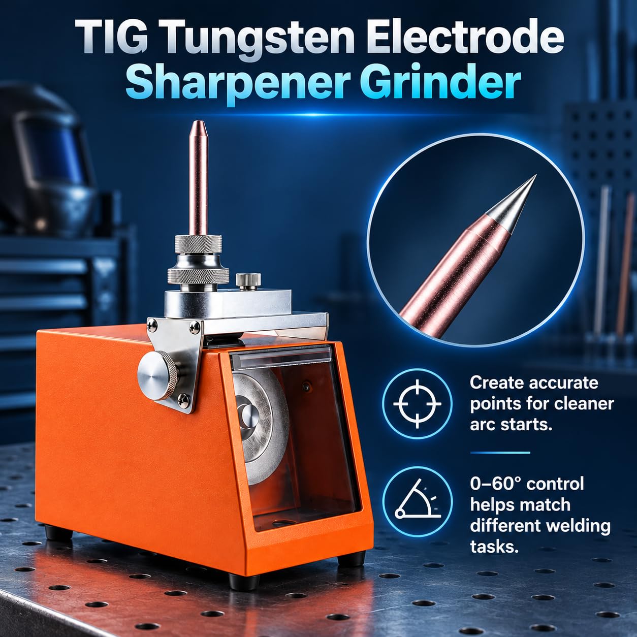 Affilatrice per elettrodi di tungsteno TIG, 1,6-5,0 mm, 0-60 gradi