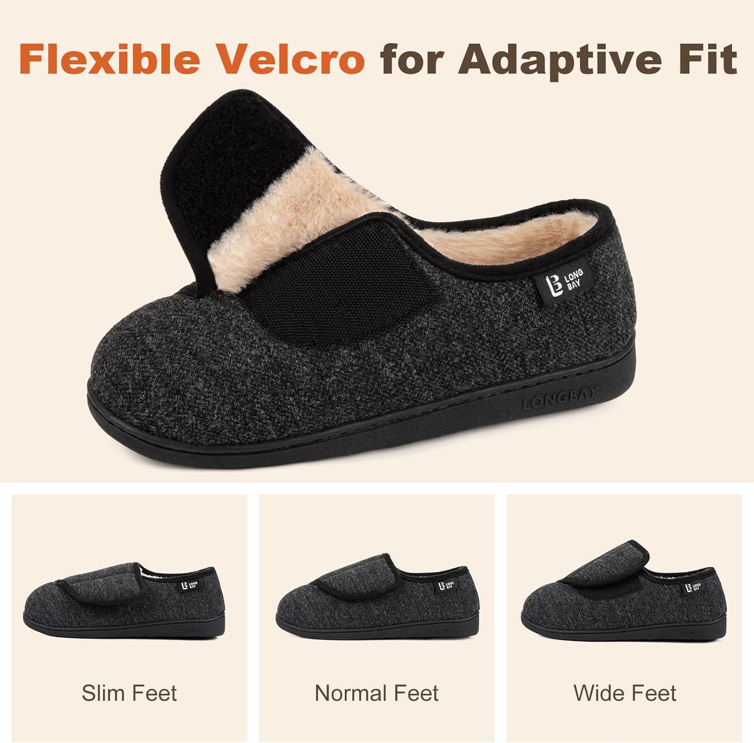 LongBay Women's Adjustable Slippers Non Slip Wide House Shoes Indoor Outdoor Diabetic Swollen Feet - Image 3