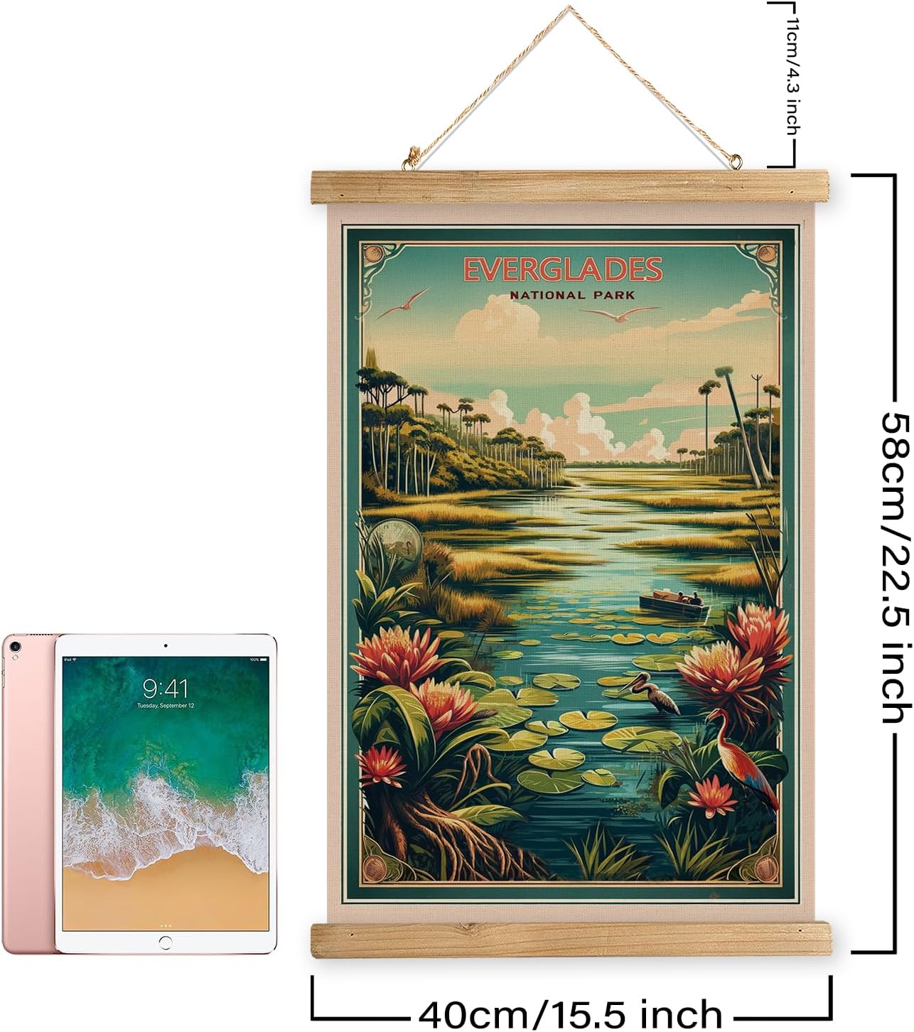 XIAOAIKA Vintage Everglades National Park Travel Poster with Wooden Scroll Frame – Holiday Decoration or Gift for Living Room, Bedroom, Office Wall Decor, Retro Art Print 16 x 23 Inches image 2