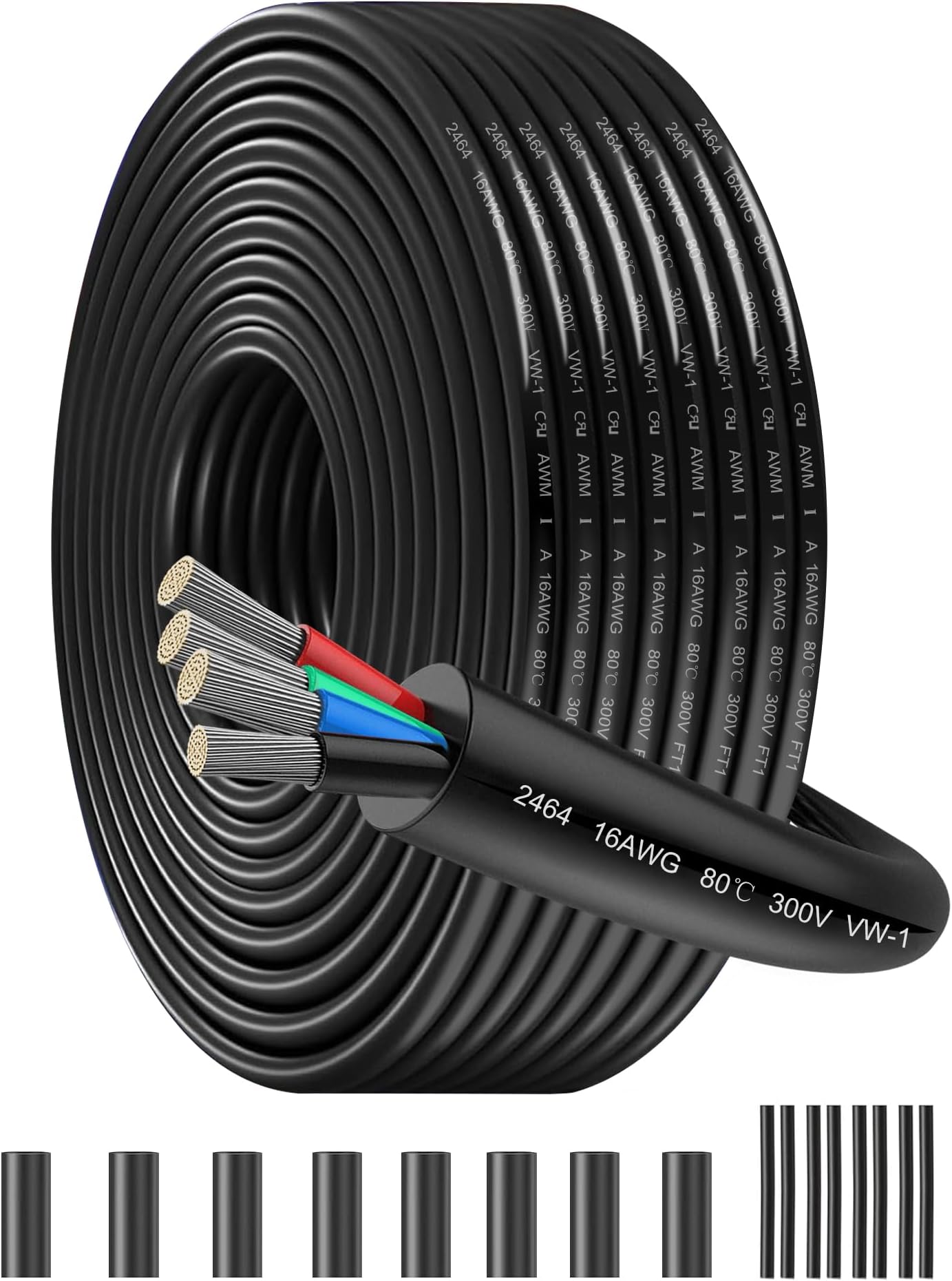 16AWG Quad Core Cable | 4×1.5mm² Stranded Tinned Copper Conductor 15M/49.21FT | 5V-300V High Temperature Resistant PVC Jacket for 12V/24V Systems, Car Audio, Solar Projects & Indoor/Outdoor Use