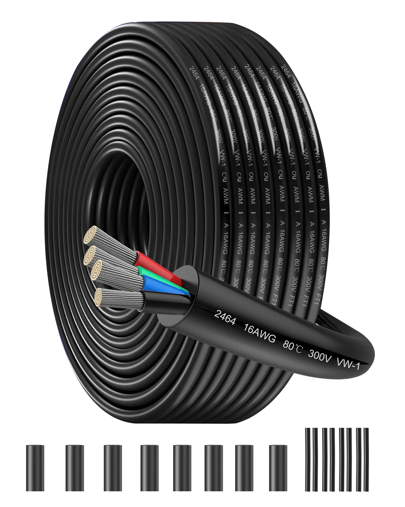 16AWG Quad Core Cable | 4×1.5mm² Stranded Tinned Copper Conductor 15M/49.21FT | 5V-300V High Temperature Resistant PVC Jacket for 12V/24V Systems, Car Audio, Solar Projects & Indoor/Outdoor Use