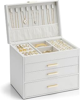 VLANDO Schmuckkästchen für Damen, 4 Ebenen Schmuck Organizer mit Halskettenhalter, Boxen & Organizer für Ring Armband und Uhr, Geschenk für Frauen